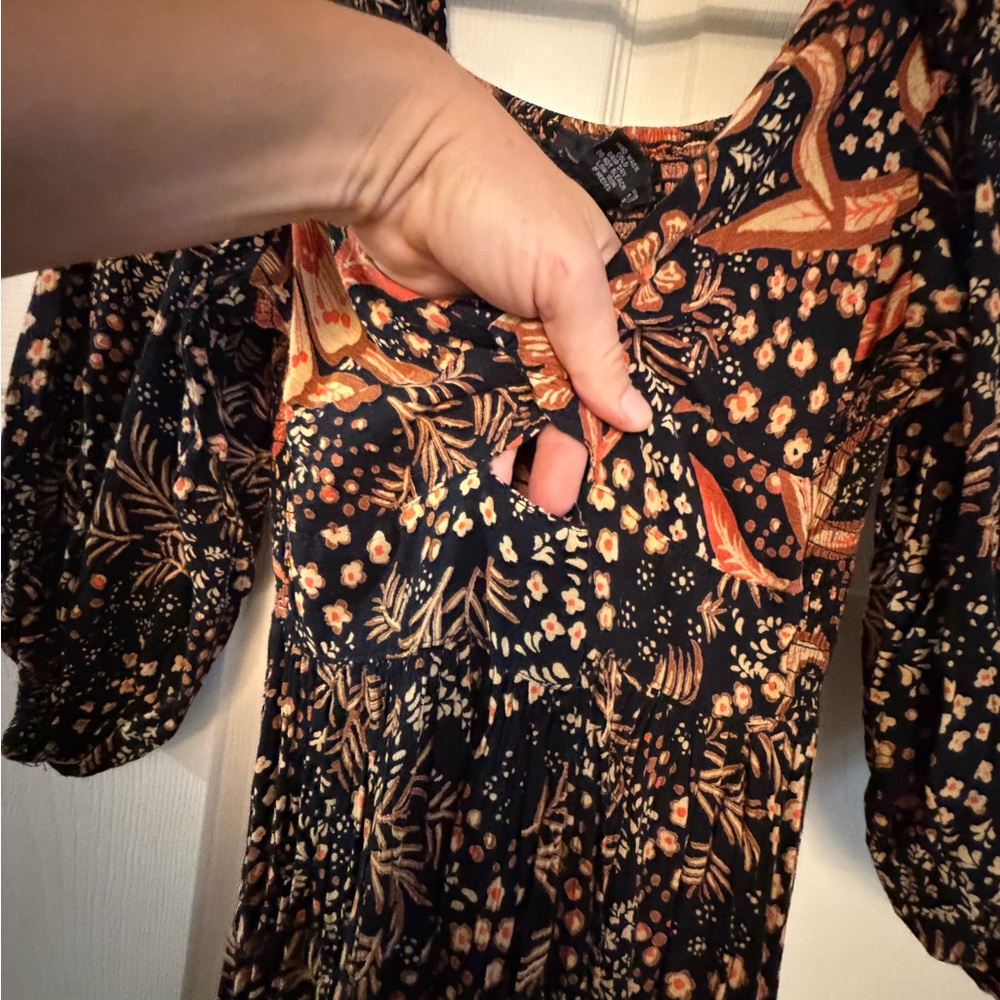 Angie Black and Orange Floral Long Sleeve Dress - Picture 4 of 6